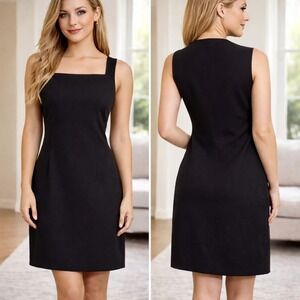 Eileen Fisher Black Sleeveless Square Neck Sheath Dress S P